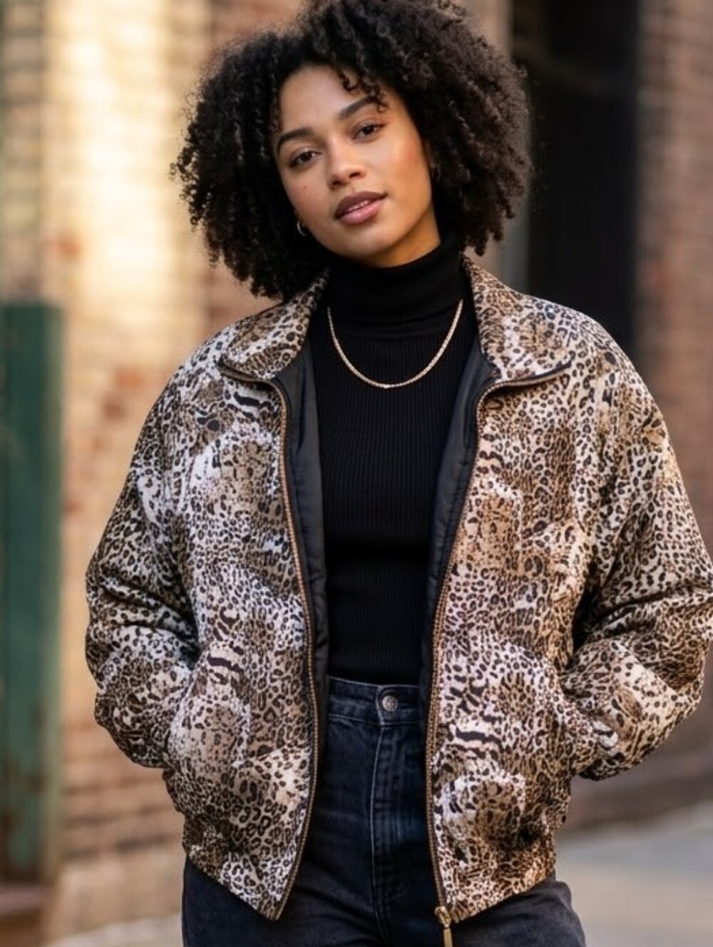 Leopard Print Zip-Up Bombet Jacket